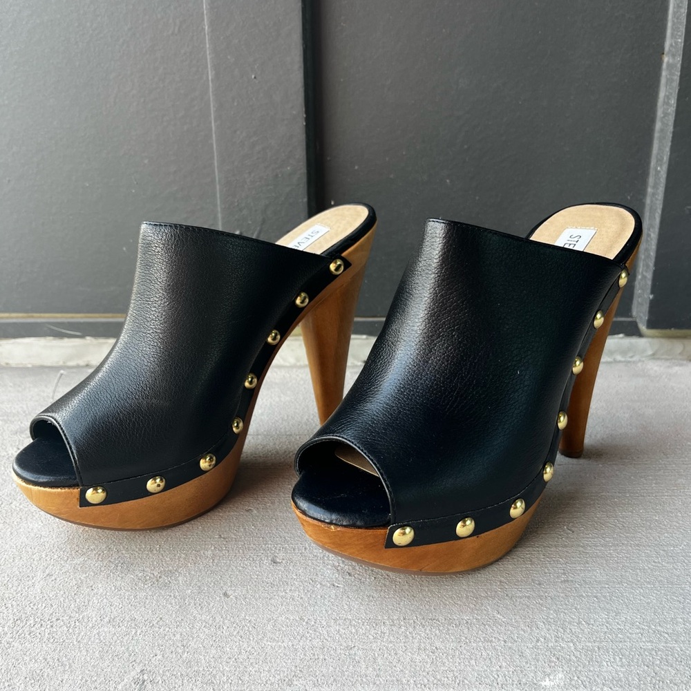 NWT | Steve Madden Daynty | Black Studded Clog Heels | Size 7 1/2